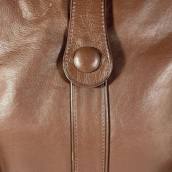 Vintage Brown Genuine Leather Shoulder Bag With Button Closure & Adjustable Stra - Picture 2 of 6